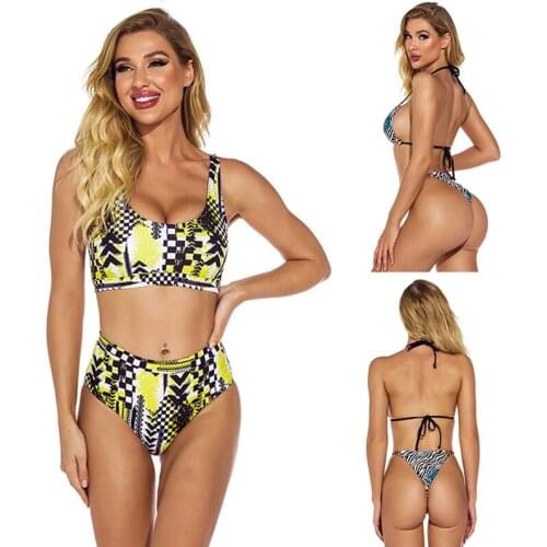 Womens Printed Sports Split Swimsuit Bikini Green