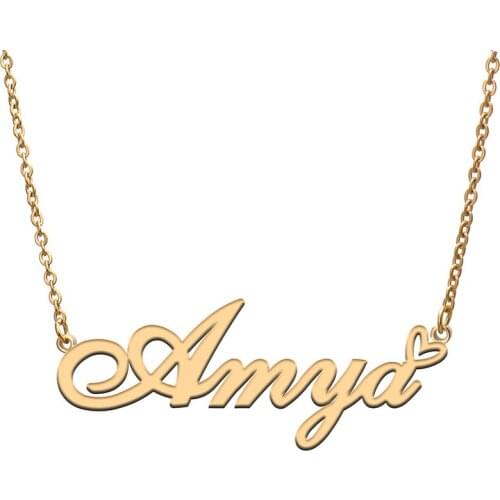Love Heart Amya Name Necklace for Women Stainless Steel Gold & Silver Nameplate Pendant Femme Mother Child Girls Gift