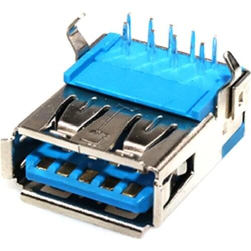 100PCS USB 3.0 FEMALE CONNECTOR SOCKETS BLUE high-speed transmission 90Degree DIP 2-row pin(5pin+4pin) ROHS Free shipping