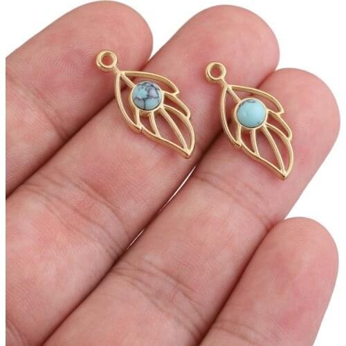 5pcs 18K Gold Stainless Steel Natural Stone Tree Leaf Pendant Charms for DIY Jewelry Making Necklace Components Bracelets