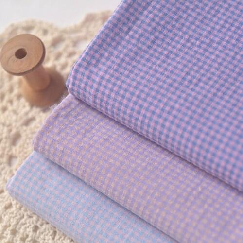 50*140cm 3-color Small Lattice Polyester-cotton Fabric Ins Style Dress Shirt Short Pants Top Clothes Scarf Fabric