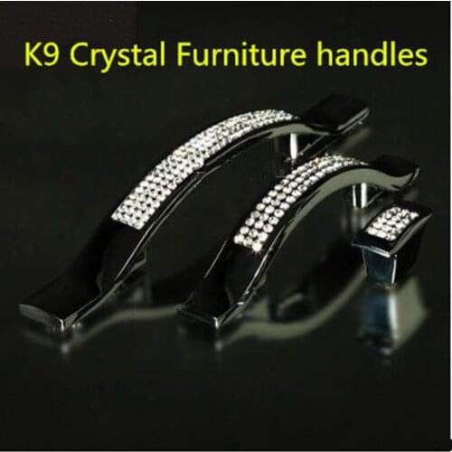 96mm deluxe fashion glass diamond furniture handle k9 crystal kitchen cabinet drawer pull knob shiny silver dresser door handle