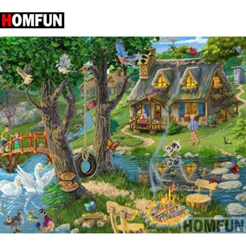 HOMFUN Full Square/Round Drill 5D DIY Diamond Painting "House landscape" Embroidery Cross Stitch 5D Home Decor Gift A18128