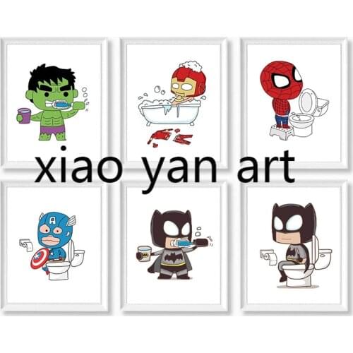 DIY Diamond Painting Marvel Movie Avengers Bathroom Diamond Mosaic Cross Stitch Kits Full Diamond Embroidery Room Decoration