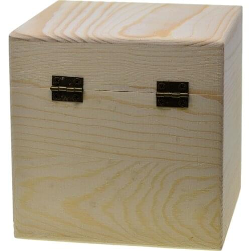 Large Wooden Box Storage Plain Wood Jewel Box With Lid & Lock 12x12x12cm