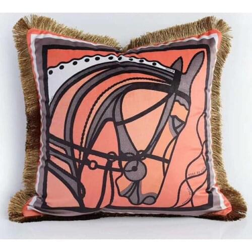 Pillow Case Vintage Velvet Horse Print Luxury Home Office Sofa Chair Coussin Decoration