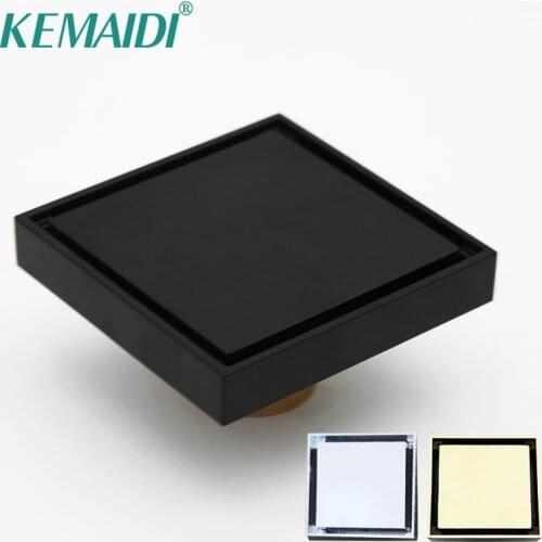 KEMAIDI Black Chrome Brass Matte Golden 10 x 10 cm Shower Square Invisible Bathroom Floor Drain Cover Drain Waste Floor Drain