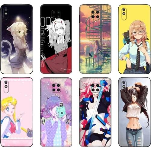 Black tpu Case For Xiaomi Redmi 7A 8 8A 9 9A 9C Case Redmi Note 8T 8 Pro T Note 9 9S 9 Pro Case THE Anime girl