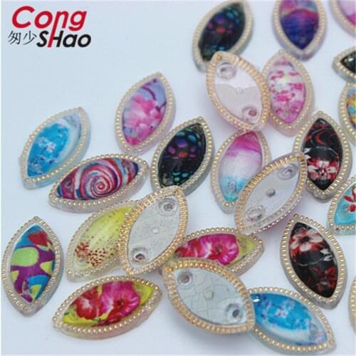 Cong Shao 100PCS 10*17.5mm Mix color Horse eye stone and crystal flatback Acrylic Rhinestone sewing 2 Hole costume Button CS604C