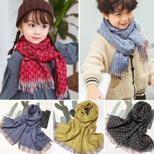 Childrens Scarves Autumn And Winter Baby Faux Cashmere Scarf Boys Girls Long Tassel Scarf Kids New Fashion Neck Scarves