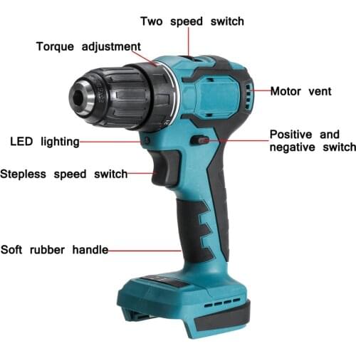 18V 13mm Electric Impact Drill Cordless 90Nm Brushless Hammer Drill Screwdriver Rechargable Power Tool Home DIY