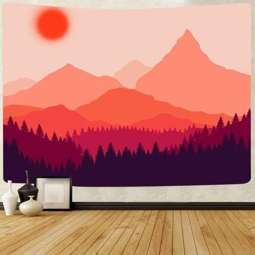 Simsant Mountain Sun Tapestry Forest Tree Nature Landscape Wall Hanging Tapestries for Living Room Bedroom Home Dorm Decor