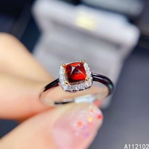 KJJEAXCMY fine jewelry 925 sterling silver inlaid natural garnet ring exquisite girls ring support test