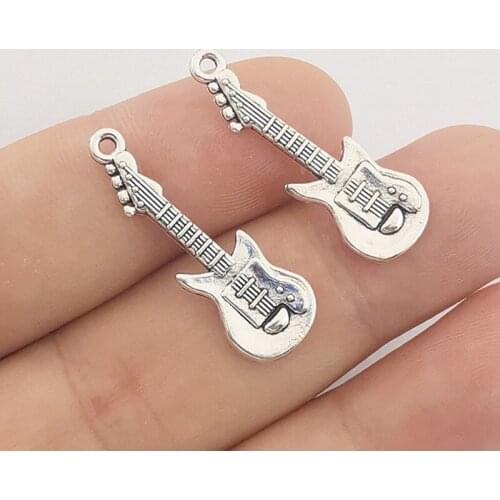 JINDINSP 15pcs 30x10mm Antique Silver Color Guitar Charms Pendant For Jewelry Making DIY Jewelry Findings