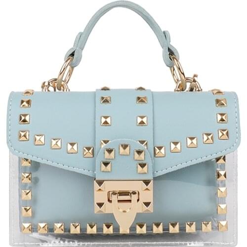 Quality Brand Shoulder Bags Candy Color Soft Pu Leather and Transparent Pvc Women Bags Holiday Chains Small Handbags