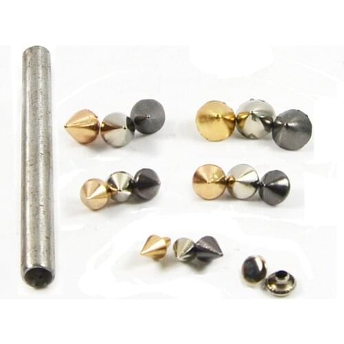 50pcs 8*6mm Mix 3 Colors Cone Rivets With 1pc Press Tool Metal Spikes Studs Leather Rock Punk DIY