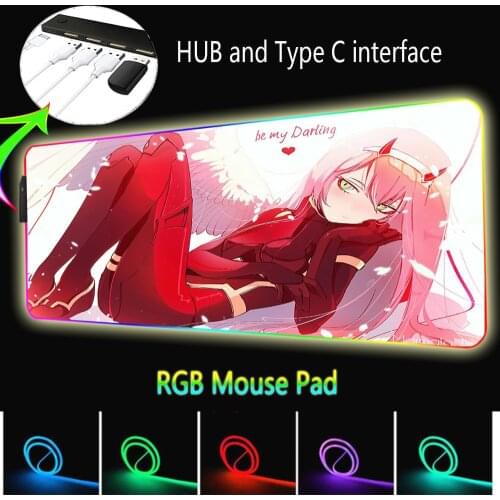 Daling Red White Background Rgb Hub Stitched Edge Mouse Pad Xxl LED Backlight Gaming Computer Big Mousepepad with 4 Ports USB