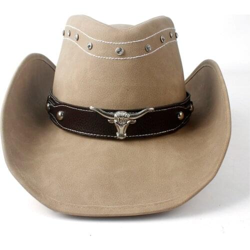 Leather Men Western Cowboy Hat For Gentleman Cowboy West Hunter Sombrero Caps Godfather Hats