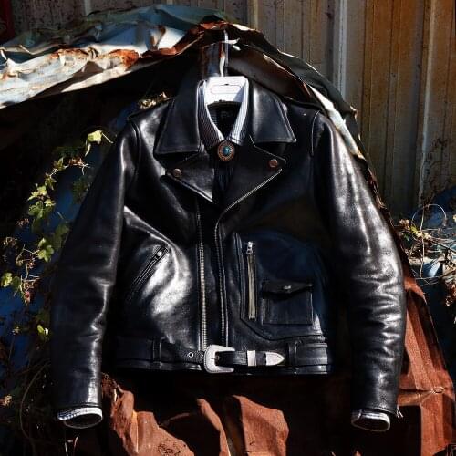 JW02D Asian Size Super Top Quality Heavy Genuine Italian Cow Leather Slim Classic Cowhide Stylish Rider Jacket