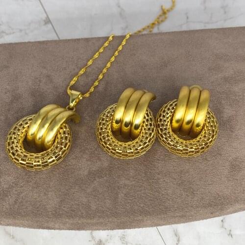 Conjuntos de joyería nupcial Africana chapada en oro de 24K para mujer, collar, pendientes, pulsera, regalos del anillo conjunto