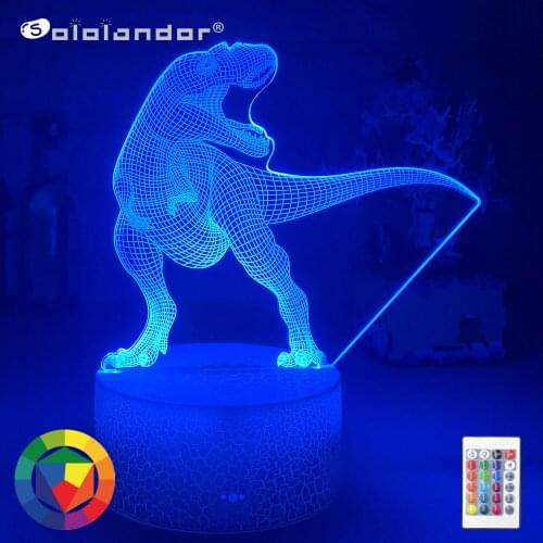 Newest Dinosaur 3D Illusion Lamp 7 Color Change Remote Touch LED Night Light Kids Lampara Baby Sleeping Decor Xmas Party Gifts