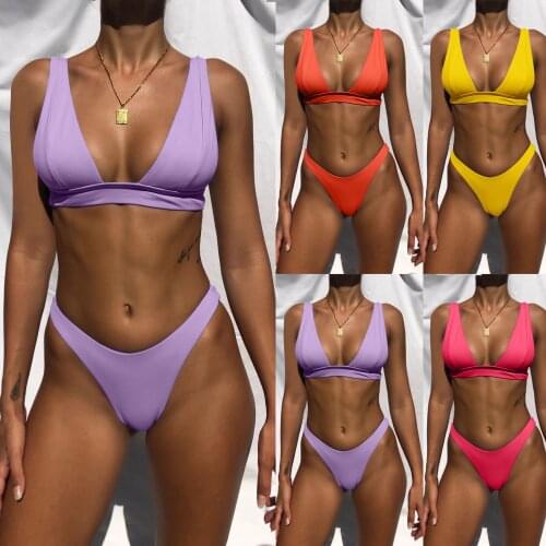 New Sexy Women High Waist Bikinis Mujer Set Push Up Solid Swimsuit Female Beachwear Swimwear Maillot De Bain Femme Kупальник