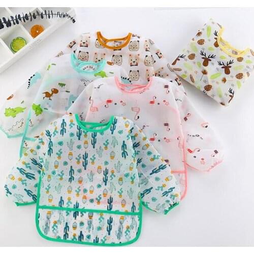 New Baby Kids Toddler Long Sleeve Waterproof Art Smock Feeding Bib Apron Pocket Baby Bib Baby Stuff