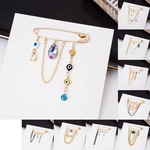 New Design Eyes Heart Tassel Chain Brooch For Women Girls Fashion Geometric Charms Badge Pin Jewelry Party Gifts