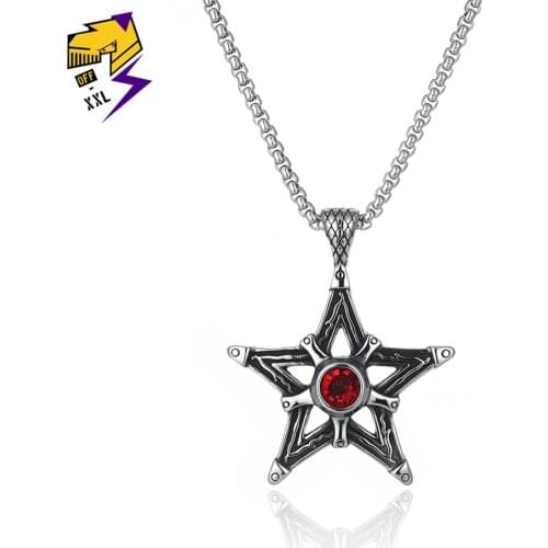 Red CZ Crystal Stone Star Necklace Retro Pentagram Necklace for Men/Women Stainless Steel Jewelry Gothic Chain Kolye Pendant