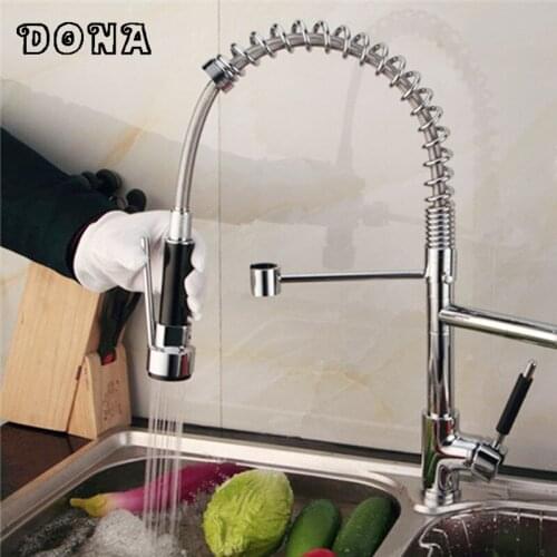 New Double Swivel Spout Spring Kitchen Sink Faucet torneira cozinha Pull Out Kitchen Faucet Vessel Sink Mixer Tap DONA1189b