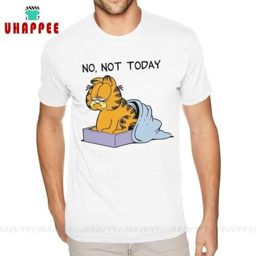 Custom Made No Not Today Garfield T Shirt Men Custom Made Short Sleeve Heavy Cotton White Crew Neck Tee