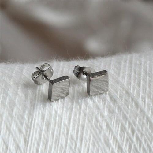 Brief Titanium Stainless Steel Men Women Square Stud Earrings Classic Jewelry 6mm