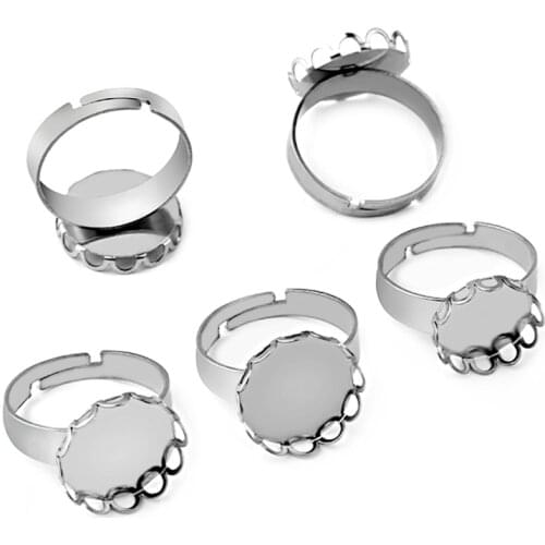 10pcs Stainless Steel Ring Blank Base Fit 12 14 15 16 18 20 25mm Glass Cabochons Tray Diy Jewelry Making Adjustable Ring Finding