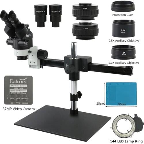 Stereo Trinocular Microscope 3.5~90X HDMI/USB Industrial Microscope Camera+LED Light +8' Monitor +Rotating Bracket Support