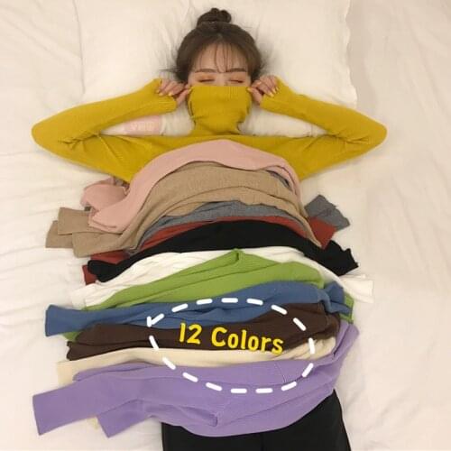 Zoki Turtleneck Women Sweater Autumn Soft Long Sleeve Pullover Knitted Jumper Winter Korean Slim Girl Blouse Solid Casual Tops