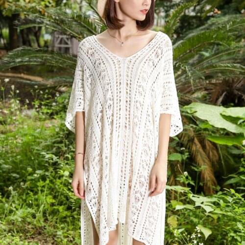 Knitting Mesh Pareos Swimwear Bikini Outer Cover Hollow Out Boho Chic Dress Summer Short Beach Dresses 2020 Sexy Vestidos DD2512