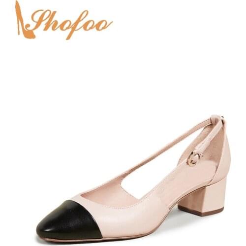 Nude Black Med Chunky Heels Cap Toe Pumps Woman Slingbacks Soft Faux Leather Buckle Large Size 11 16 For Ladies Footwear Casual