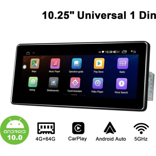 JOYING 1 din universal car radio 10.25 inch Octa Core 4GB+64GB 1280*480 with Carplay&4G IPS HD stereo GPS video autoradio player