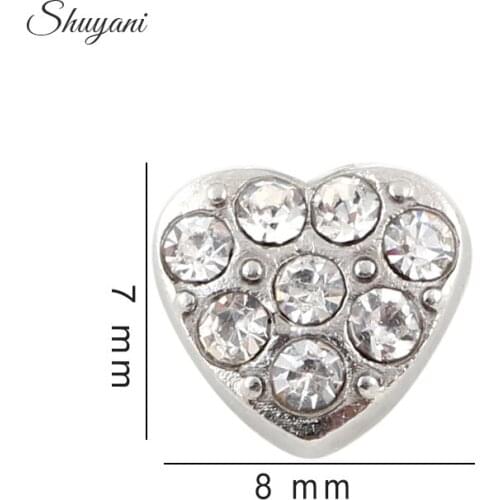 F490 Silver Plates Crystal Heart Charms Floating Locket Charms For Glass Locket 7*8mm