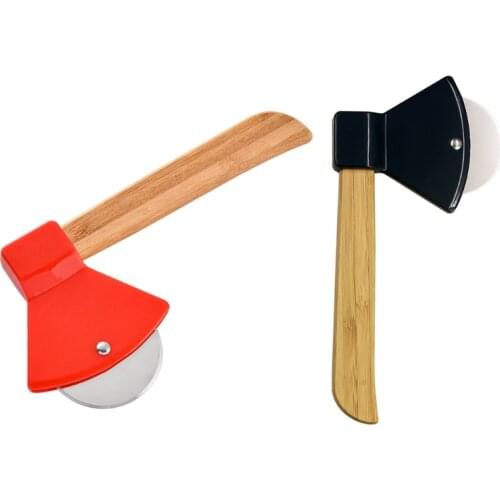 Axe Premium Stainless Steel Pizza Cutter With Bamboo Handles and Steel Сircular Saw Cute Kitchen Gadgets Baking Tool