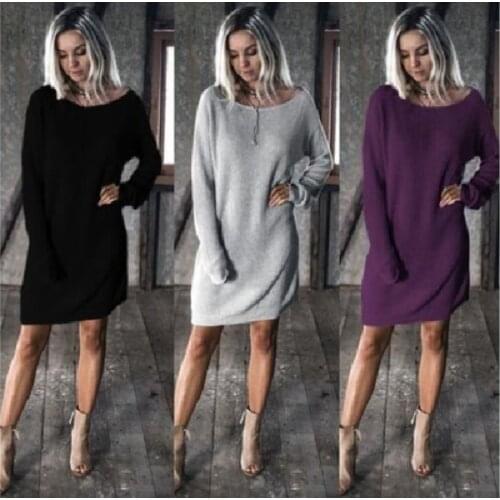 Autumn Batwing Sleeve Loose Dress Women Round Collar Long Sleeve Mini Shift Dress WDC1707