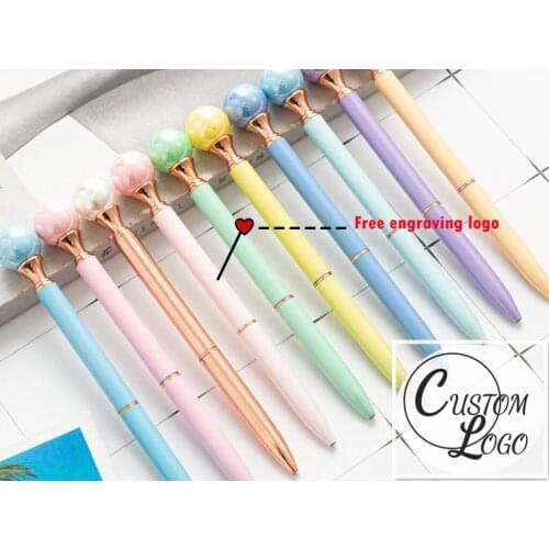 Kawaii Cute Candy Pearl Pen Rotating Metal Ballpoint Pen Custom Logo Text Lettering Gift Pen Advertising Pen Colorful Optional