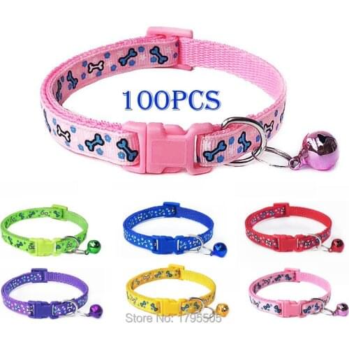 100pcs dog bone id tag Pet Cat Dog Collar With Bell Adjustable Buckle Necklace Decoration Pets Accessories For dogs Cats plate