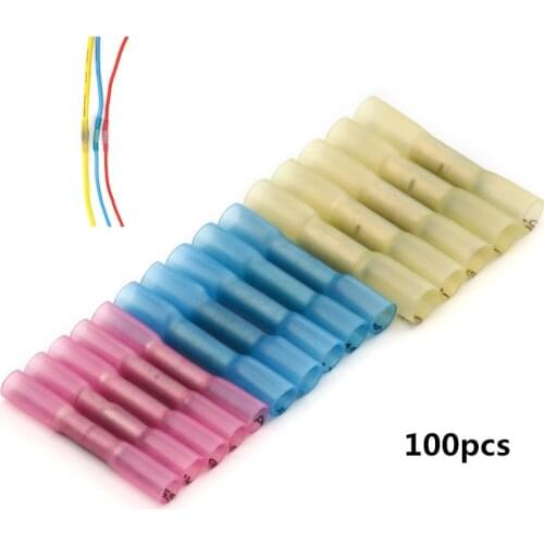 100PCS High Quality Heat Shrink Crimp Terminals Fully Insulated Electrical Wire Butt Connectors 3 Colors 3 Sizes Splice Terminal