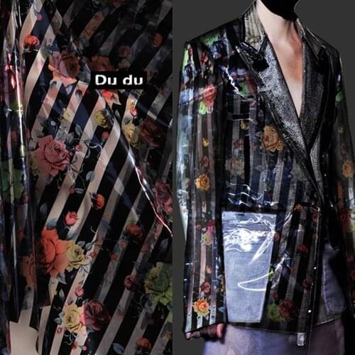 50*135cm Transparent Stripe TPU Garment accessories Rose Pattern Restoring ancient ways Waterproof Raincoat cloth DIY