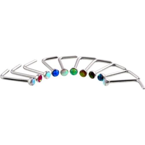 50pcs/lot Free Shipping Opalite Stone Nose Rings Nostril Nose Ring Studs Scew On Nose Piercing 20g~0.8mm Body Piercing Jewelry