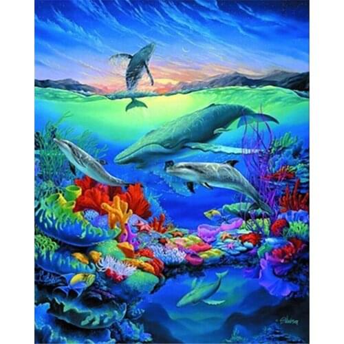 3D DIY Full Diamond painting Diamond embroidery Cross stitch Marine animals, dolphins Mosaic picture Home decoration painting