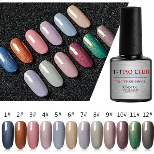 T-TIAO CLUB Gold Glitter Gel Nail Polish 12 Colors Semi Permanent Soak Off UV Gel Varnish Glitter Shinny Gel Nail Art DIY Design
