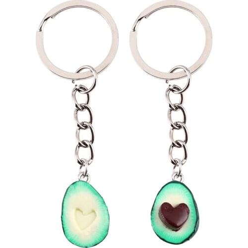 Avocado Keyrings - Best Friend Keychains - BFF Keychain - Food Jewellery Gift Avocado Love Heart Shaped Keychain Fruit Keychains