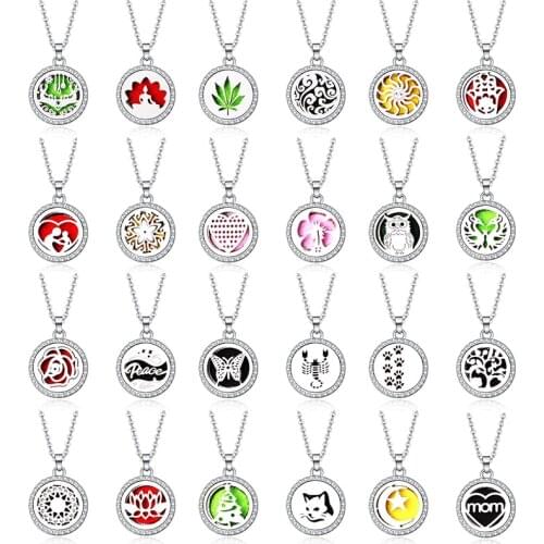 Zircon Style Charm Aroma Diffuser Locket Pendant Stainless Steel Magnetic Necklace Perfume Essential Oil Diffuser Jewelry